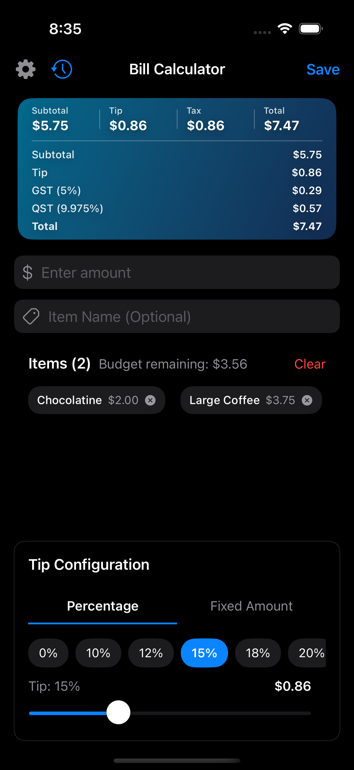 Bill Calculator App Screen 2